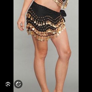 Black Belly Dance Hip Scarf Wrap with Coins